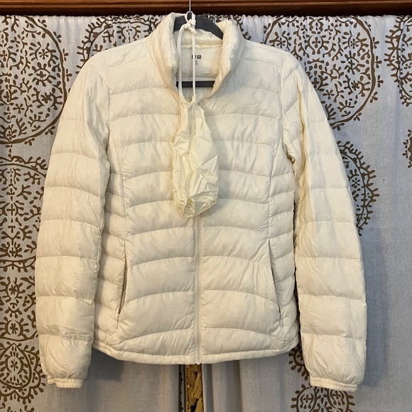 Uniqlo Women's XS Packable Feather Down Jacket Cream Off White Puffer Coat - Picture 2 of 8